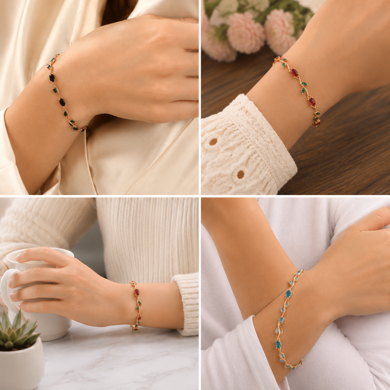 Stone-Studded Bracelet — Gold Vine Design (fastest selling)