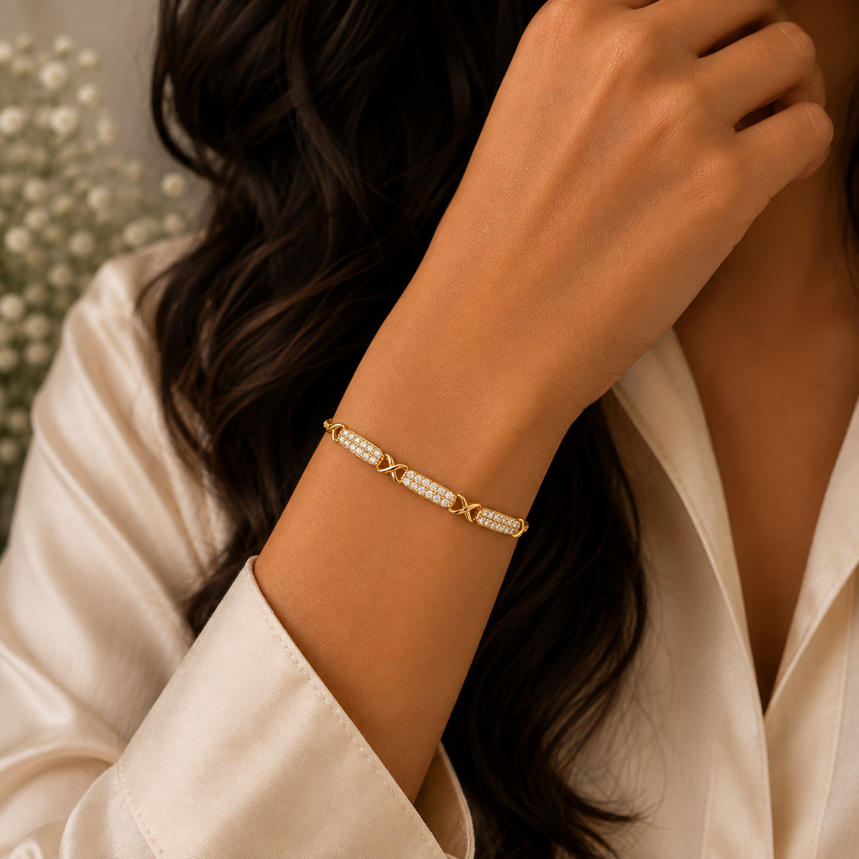 Adjustable Gold Charm Bracelet — Leaf, Crystal & Heart Designs