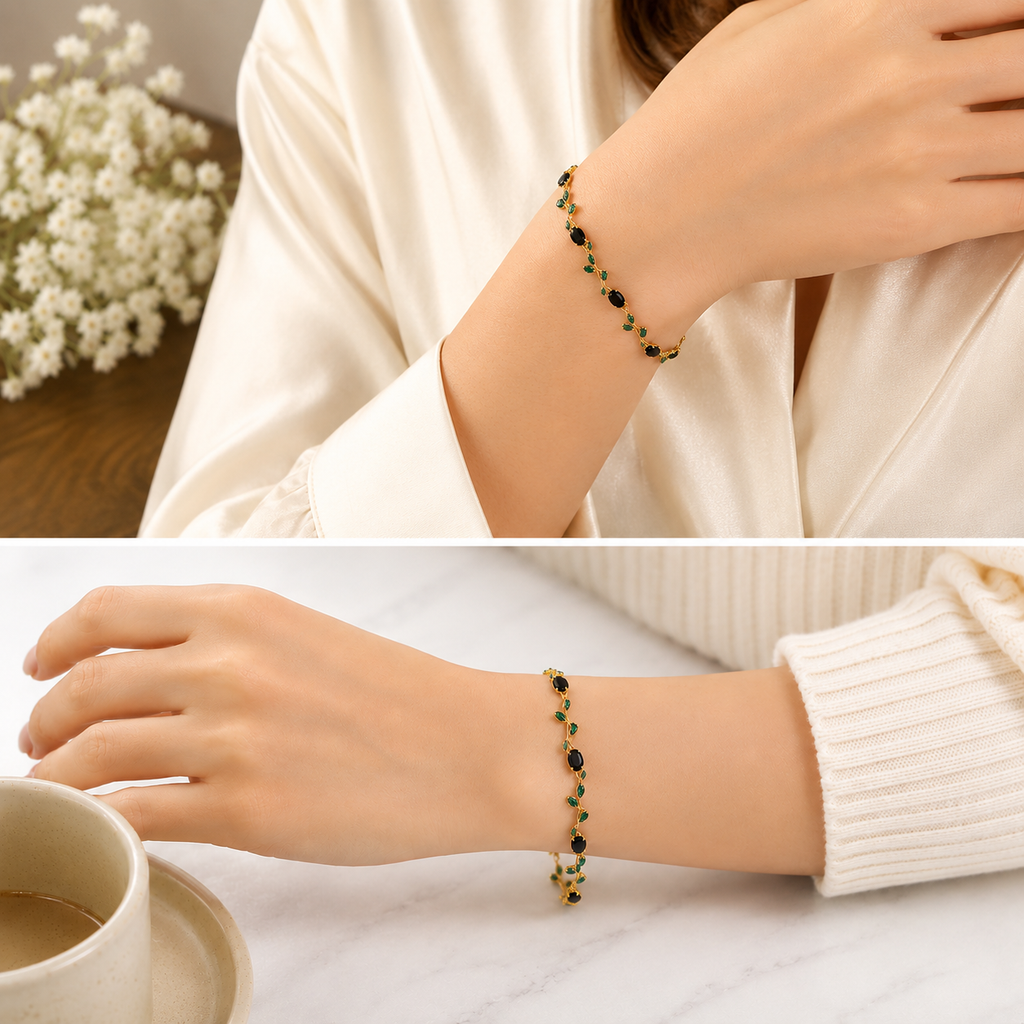 Stone-Studded Bracelet — Gold Vine Design (fastest selling)