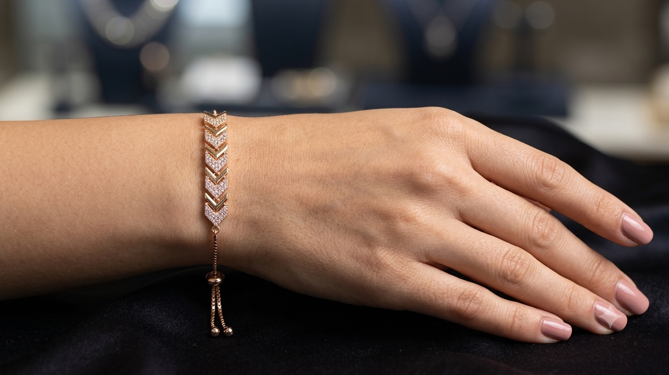 Adjustable Gold Charm Bracelet — Leaf, Crystal & Heart Designs