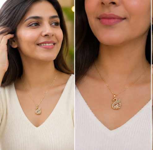 Thin Strong Chain Necklace with Stone-Studded locket